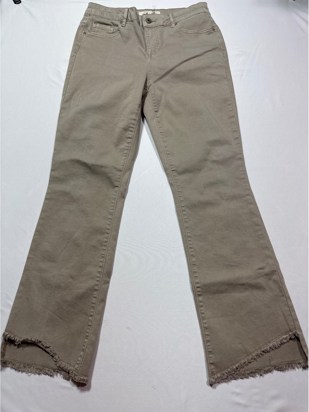 Charlie B Size 10 Taupe Frayed Hem Bootcut Jeans - Comfy & S